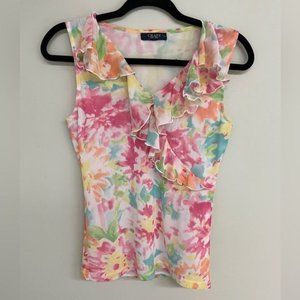 Vintage?Chaps? Floral Ruffle Sleeveless Top